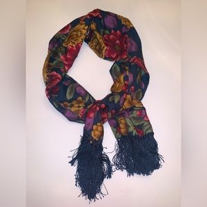 Basha Floral Fringe Silk Scarf